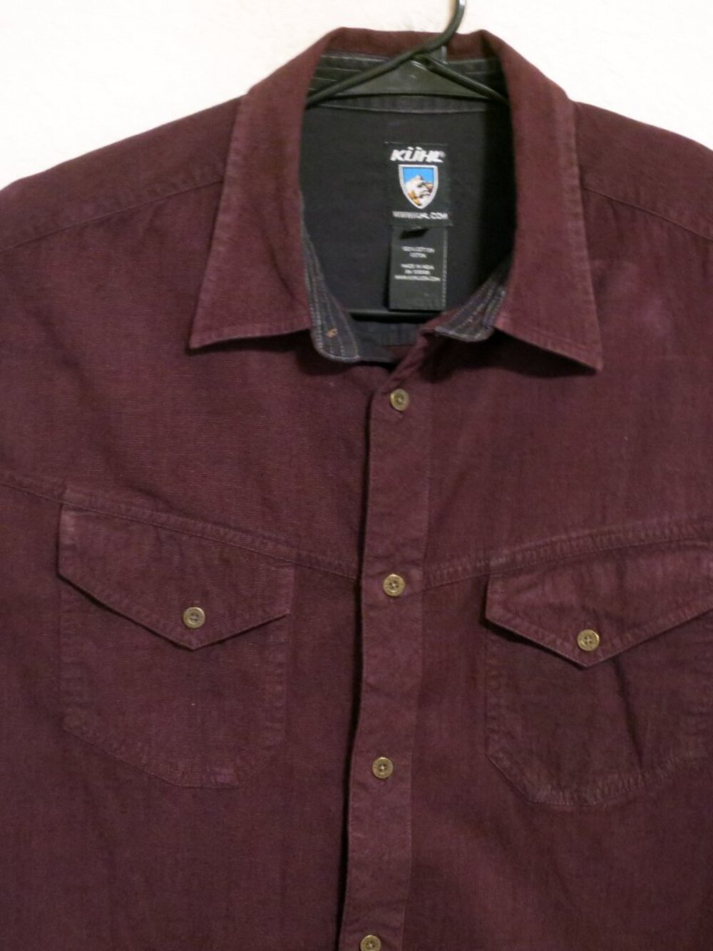 Kuhl Shirt Mens XL Long Sleeve Button Solid Maroon